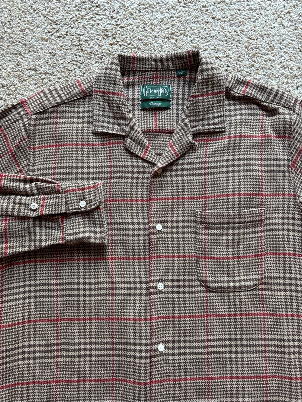 Gitman Vintage Houndstooth Check Loop Collar Brawny Flannel Camp Shirt MIUSA
